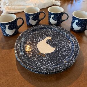Blue Speckled Goose Plate and Mug Set